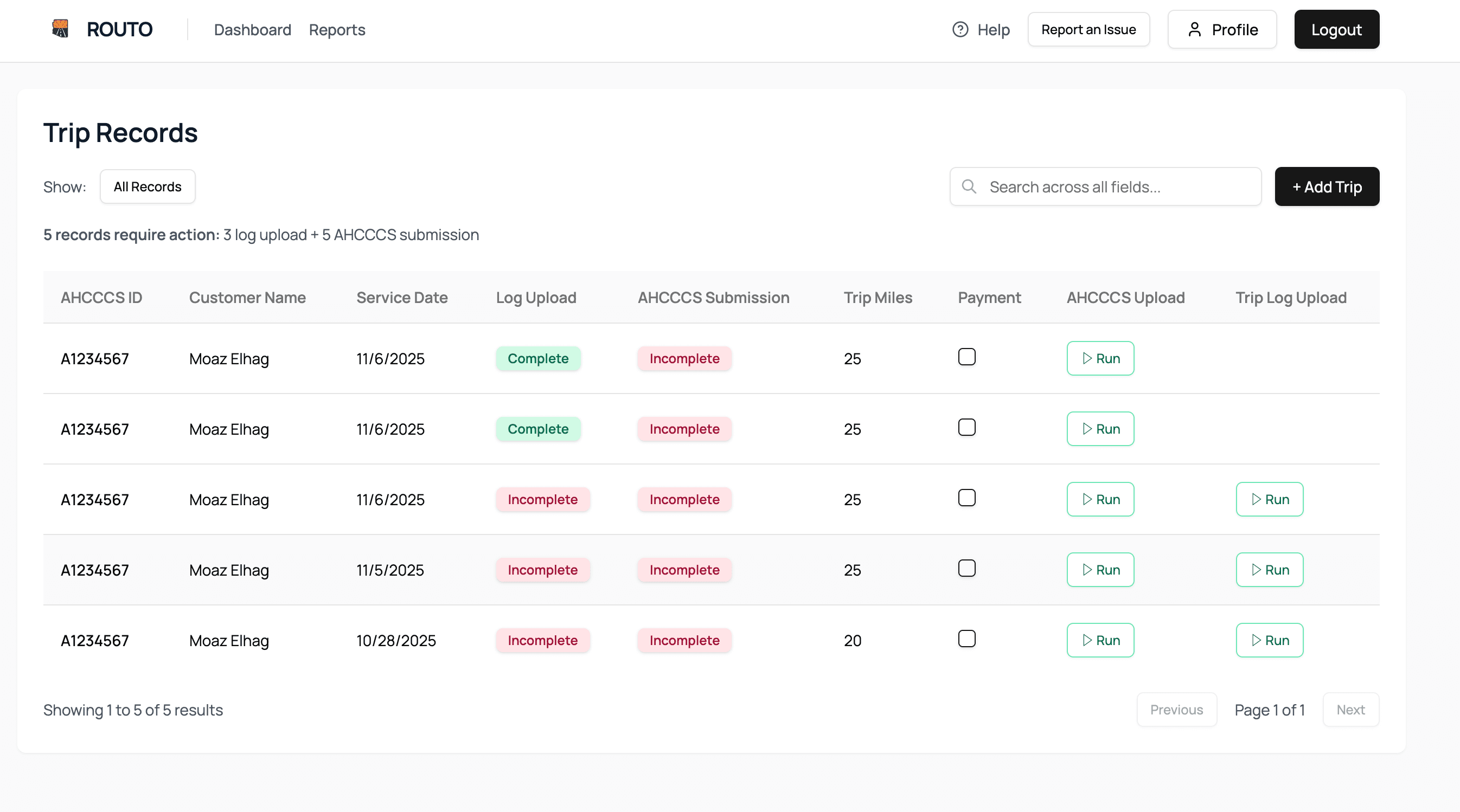 Dashboard screenshot